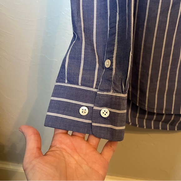 EQUIPMENT FEMME Knox Lace Up Blouse in Blue Stripe Sz L NWOT Nautical Coastal - Picture 6 of 13